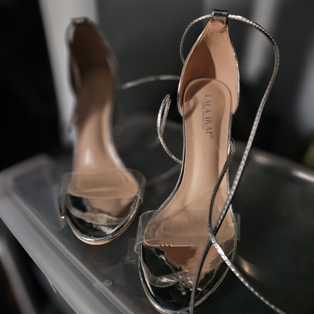 Lala Ikai Silver Strappy Heels for Women